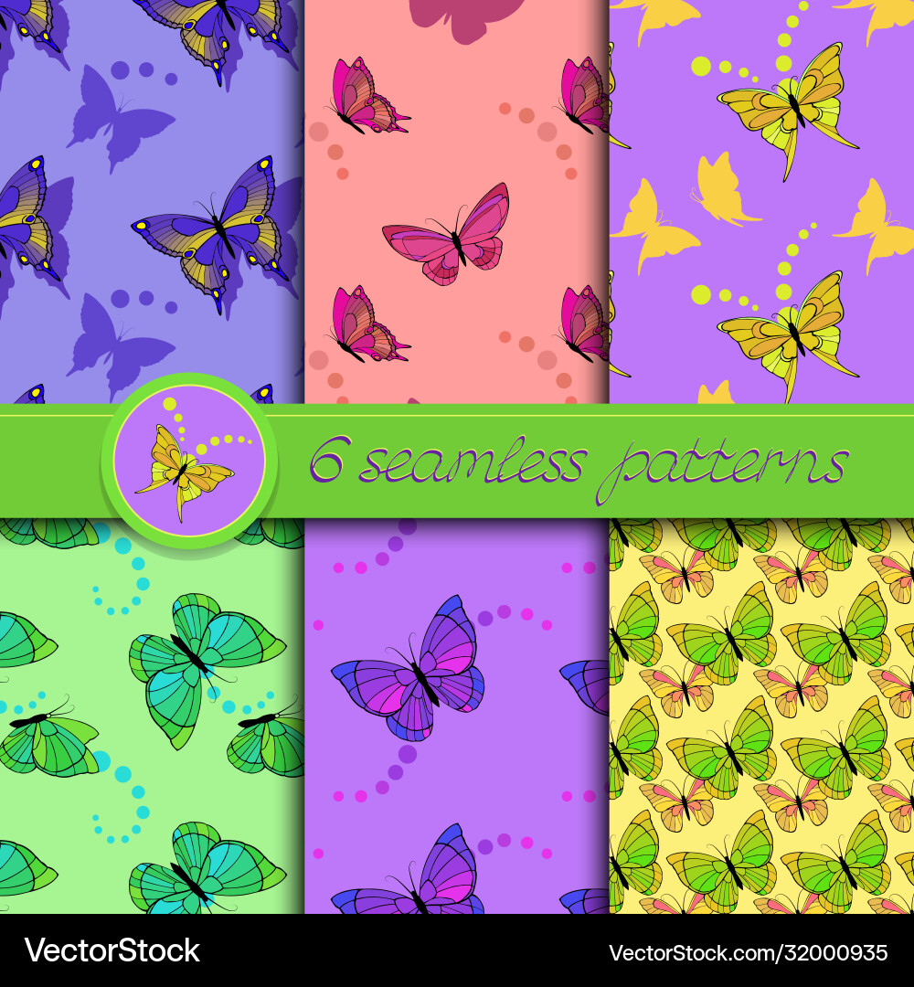 Set seamless patterns with butterflies Set seamless patterns with butterflies vector image