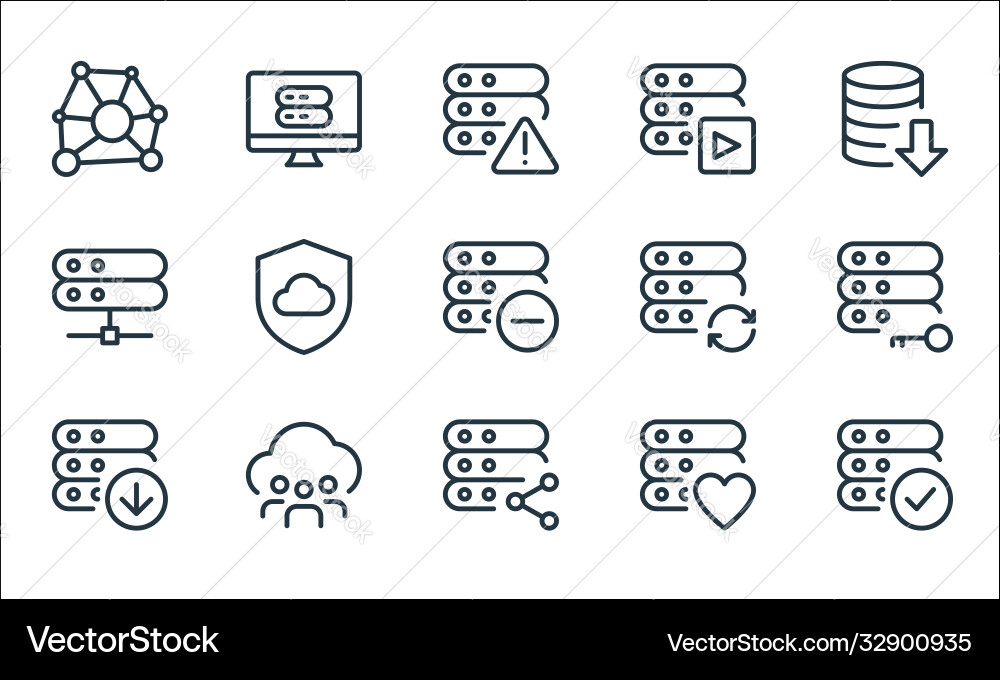 Work office server line icons linear set quality Work office server line icons linear set quality vector image