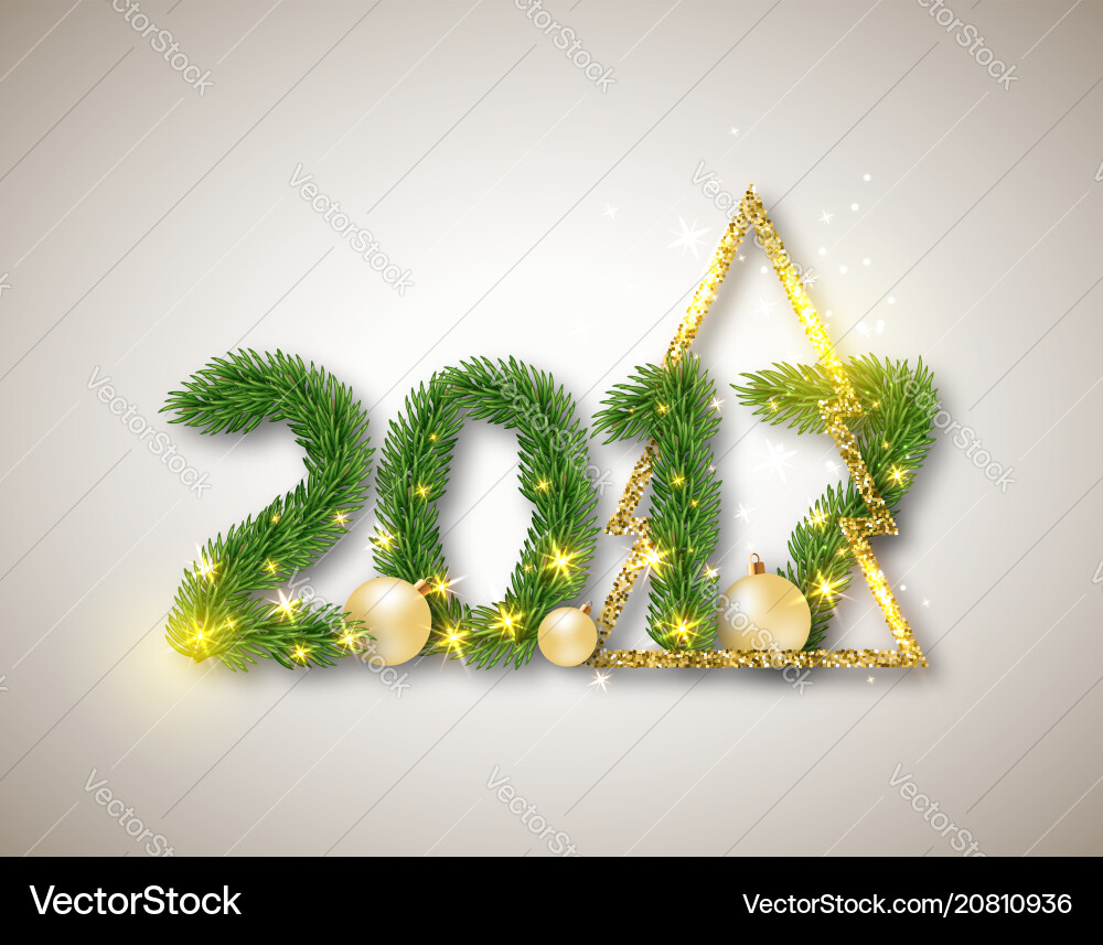 2017 numeric from fir branches with abstract gold 2017 numeric from fir branches with abstract gold vector image