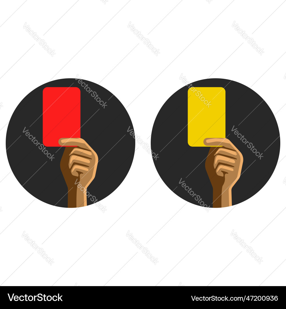 Gelbe und rote Karten in der Hand eines Fußballs Gelbe und rote Karten in der Hand eines Fußballs Vektorbild