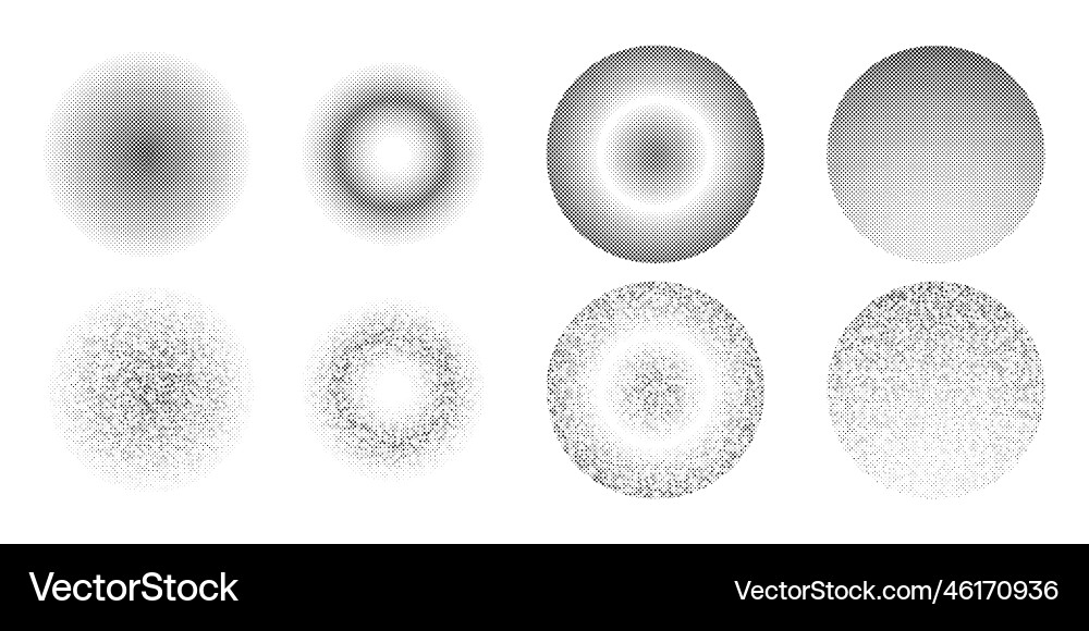Halftone dots in circle frames set of round Halftone dots in circle frames set of round Vector Image