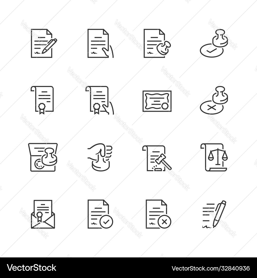 Icon set legal documents in thin line style Icon set legal documents in thin line style vector image