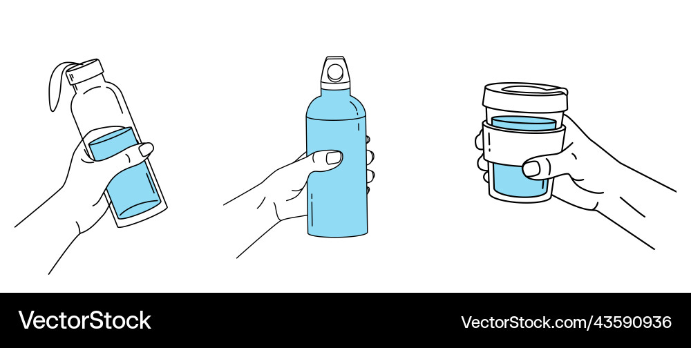 Reusable container for liquids various poses Reusable container for liquids various poses vector image