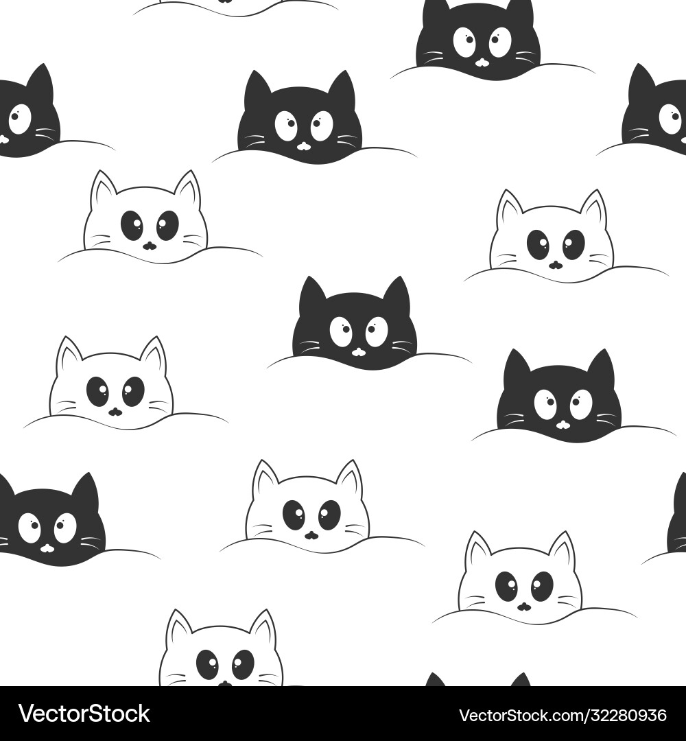 Seamless pattern with cute cat face for simple vector image