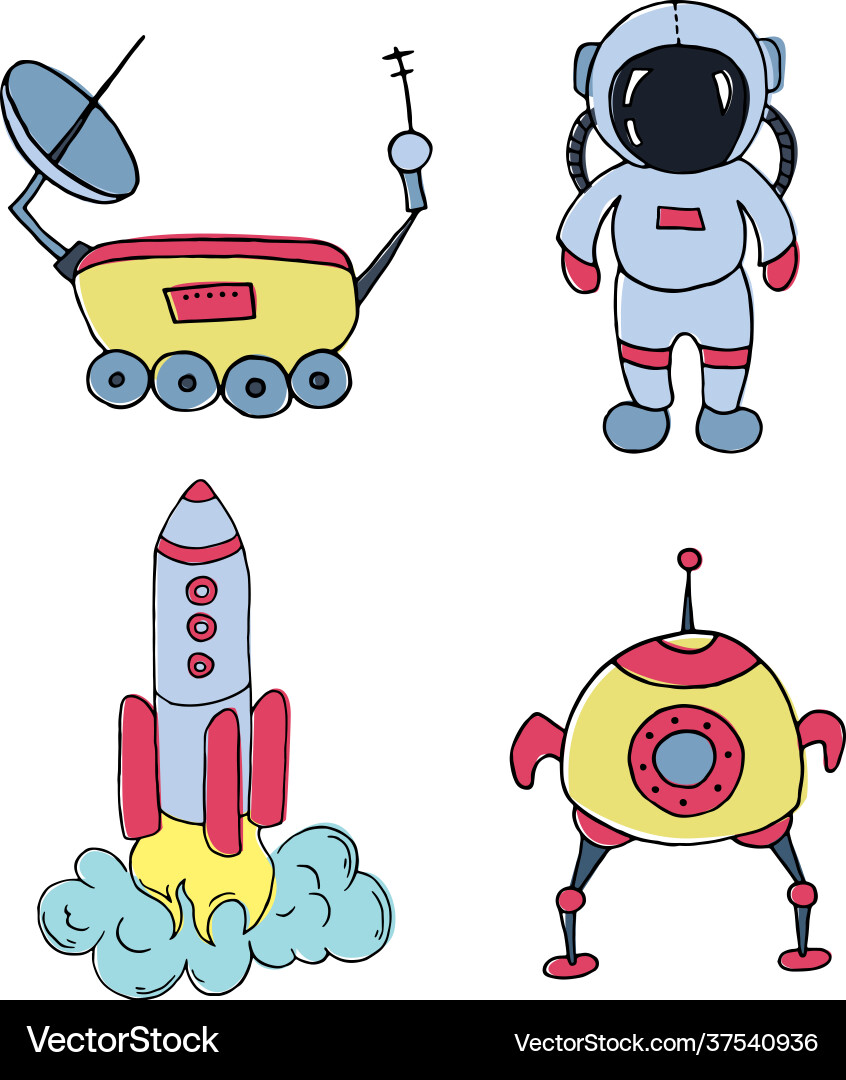 Set different space objects hand drawn sketch Set different space objects hand drawn sketch vector image