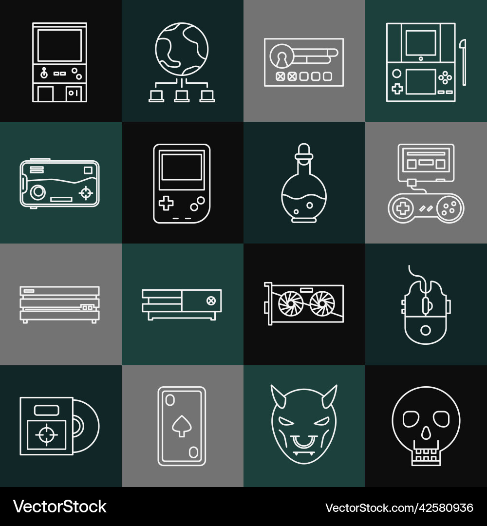 Set line skull computer mouse gaming game Vector Image