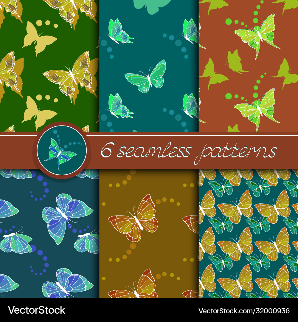 Set seamless patterns with butterflies Set seamless patterns with butterflies vector image