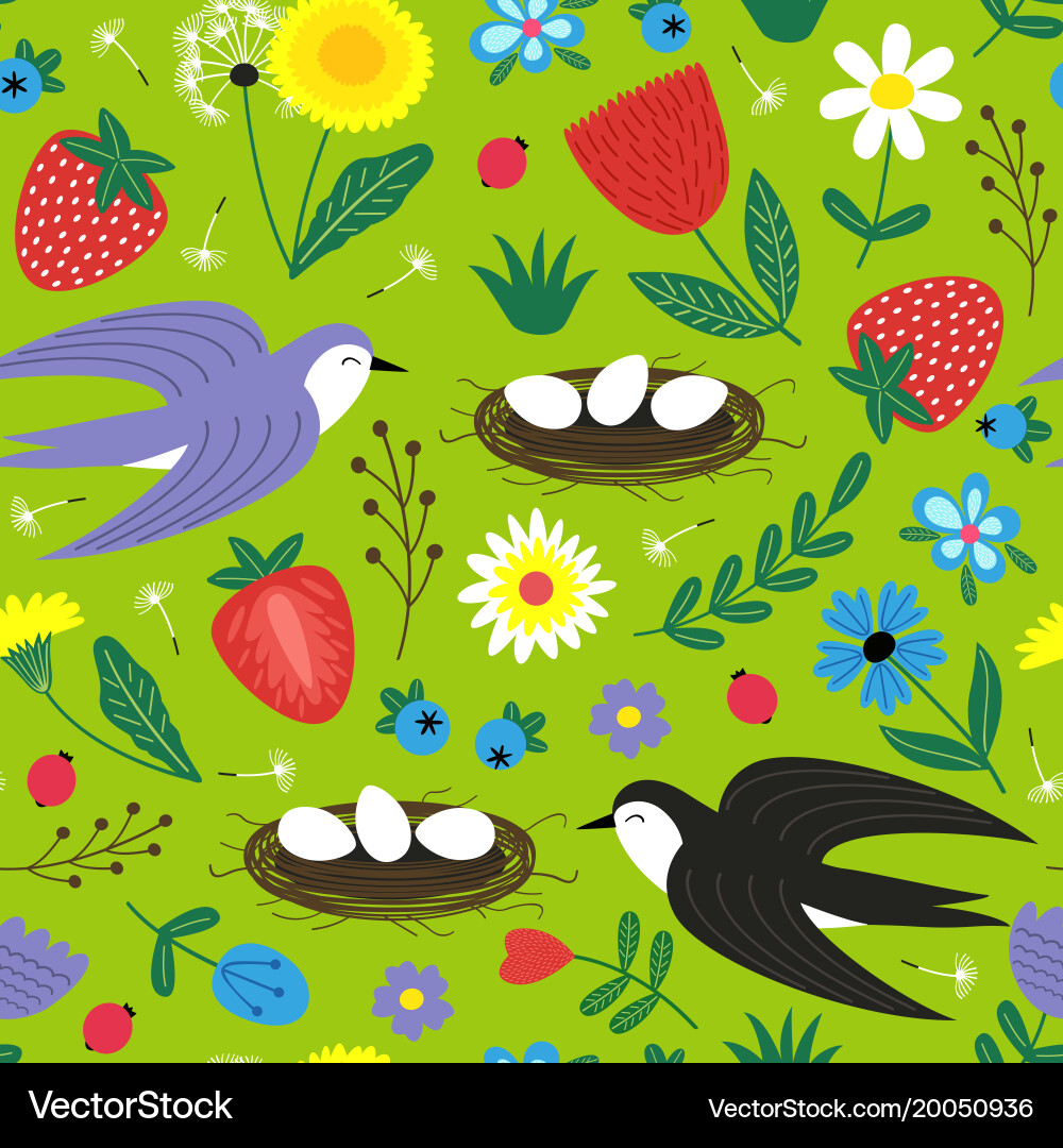 Spring Swallow Nest Pattern Vector Image