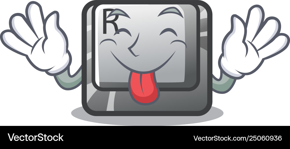 Tongue out r button in cartoon game Vector Image