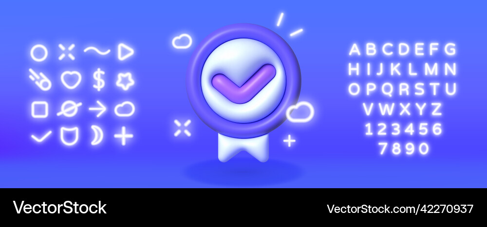 3d check mark set for web design neon shield Vector Image