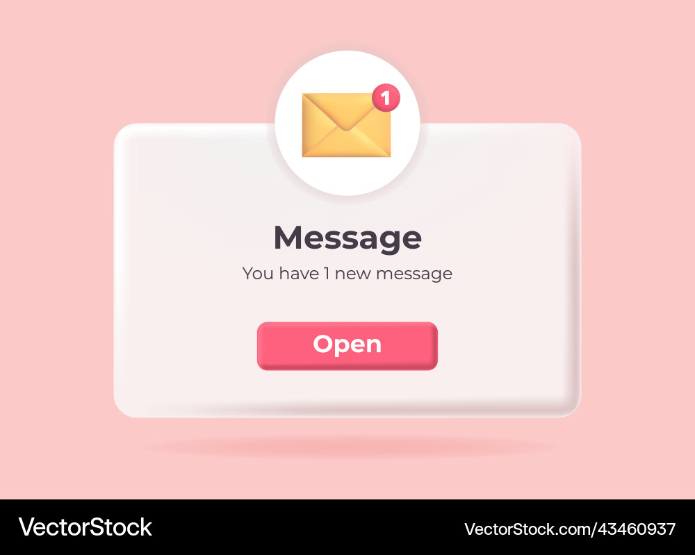 3d new message popup page with floating envelope 3d new message popup page with floating envelope Vector Image
