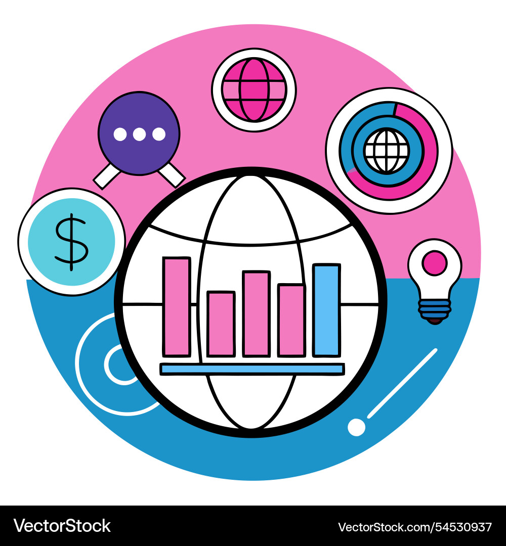 Global data analysis and insights for business vector image