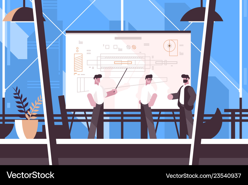 Man engineer showing on blackboard information Man engineer showing on blackboard information vector image