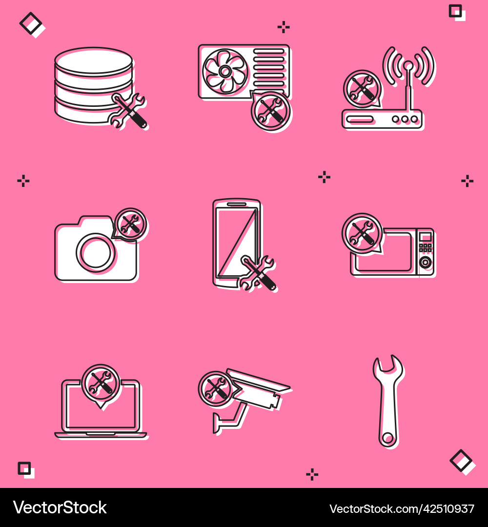 Set database server service air conditioner Vector Image
