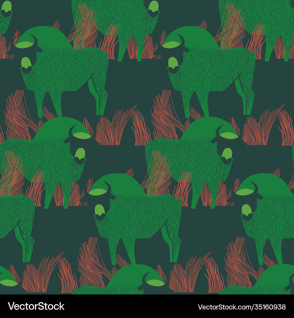 Bison in a field high grass seamless pattern Vector Image