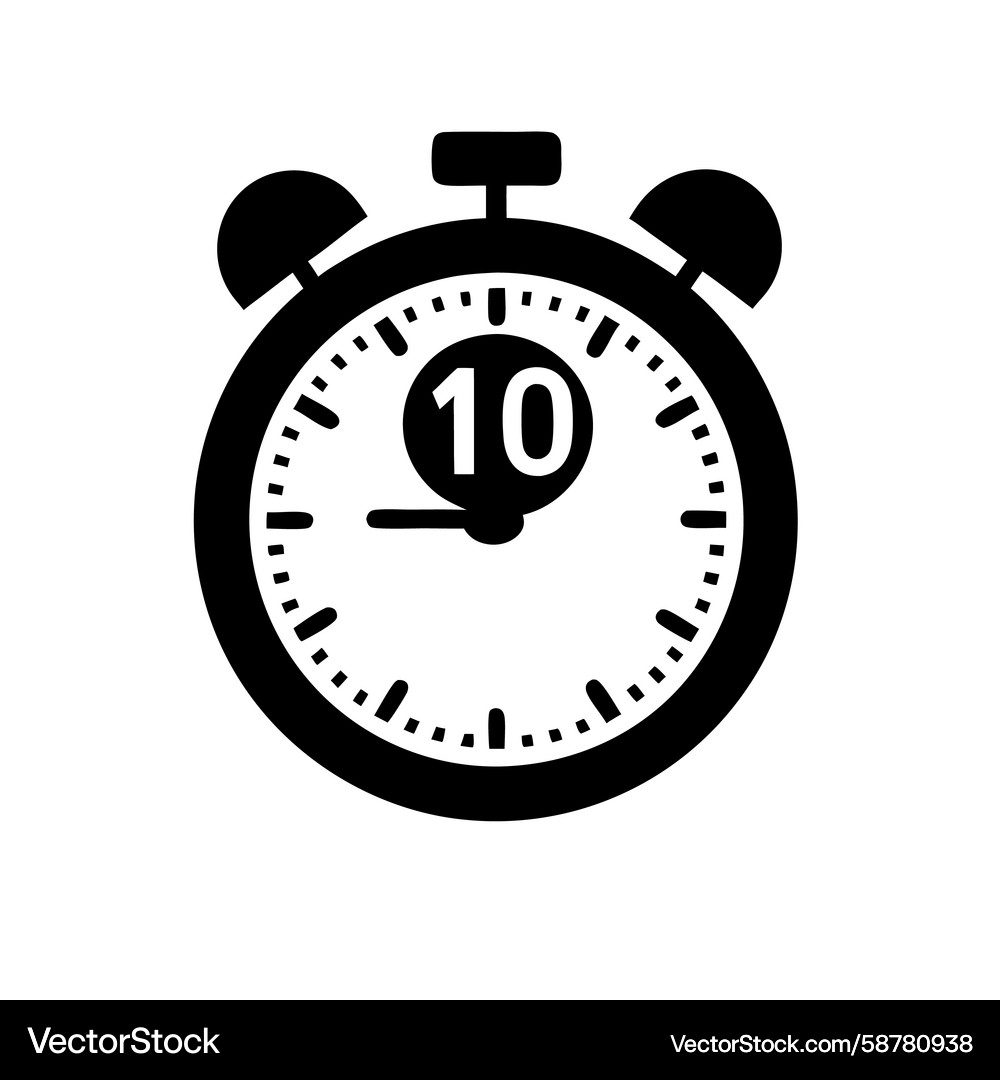 Black alarm clock icon with number 10 time timer Vector Image