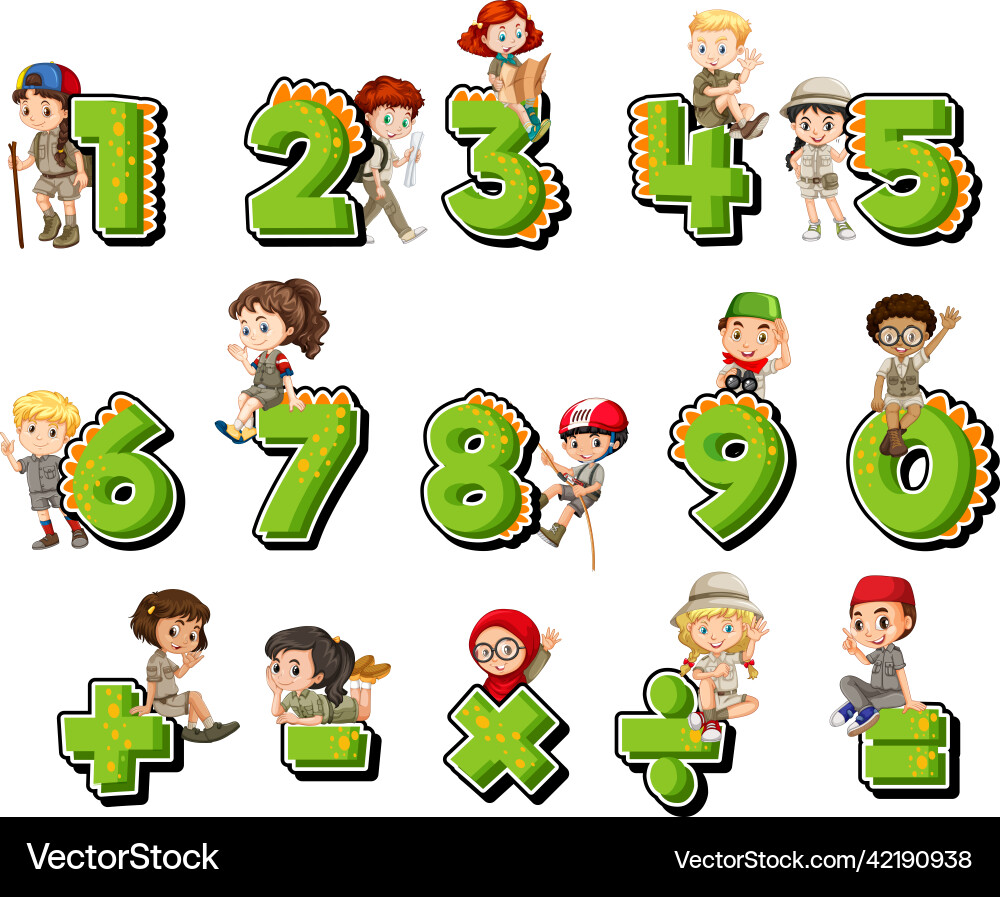 Counting number 0 to 9 and math symbols vector image