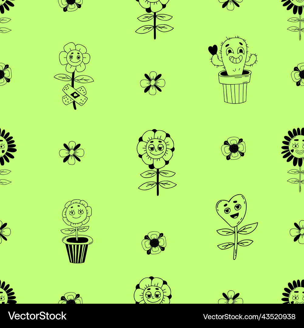 Cute retro seamless pattern with groovy element Cute retro seamless pattern with groovy element Vector Image