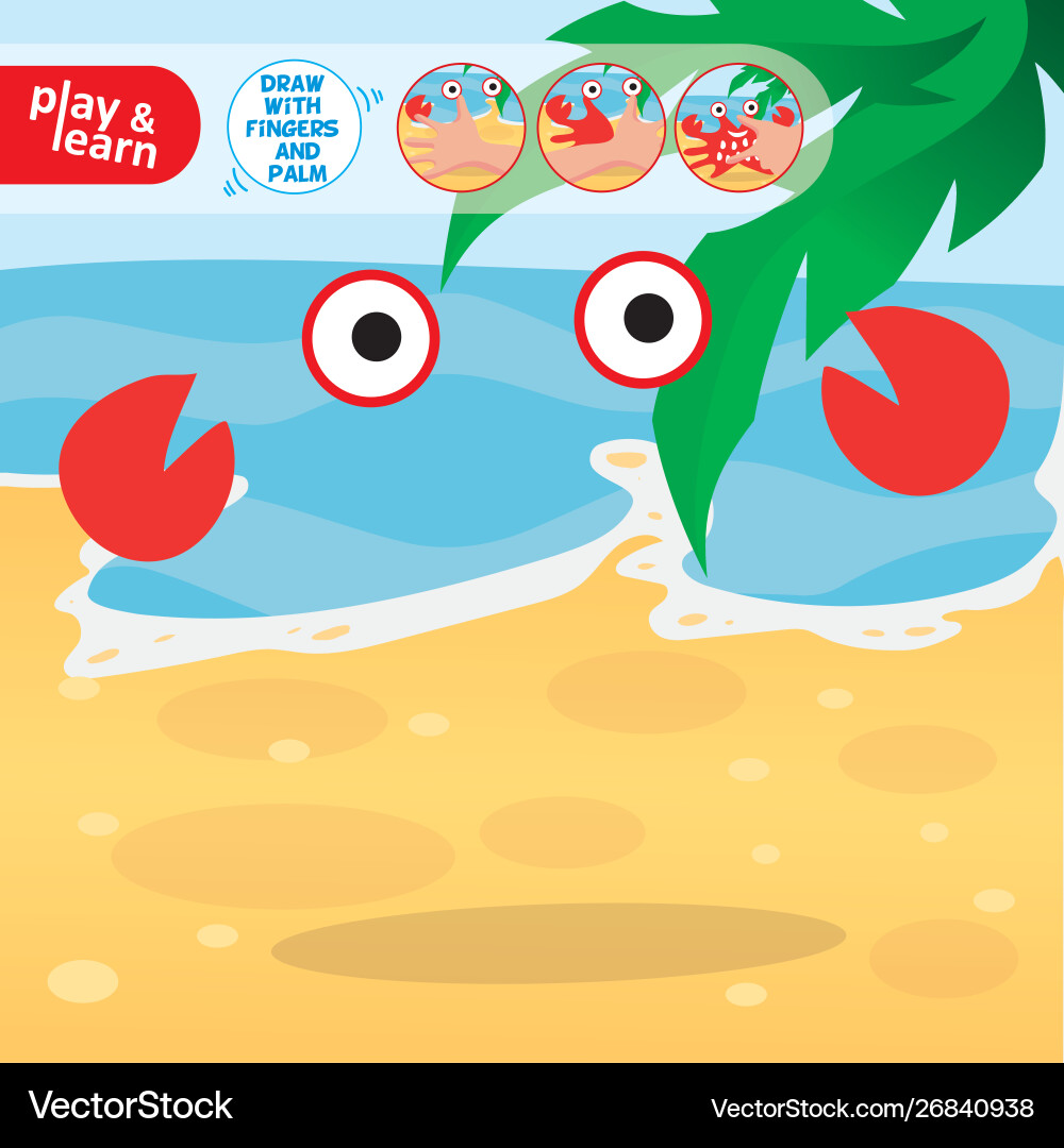Drawing game tutorial crab printable template Drawing game tutorial crab printable template vector image