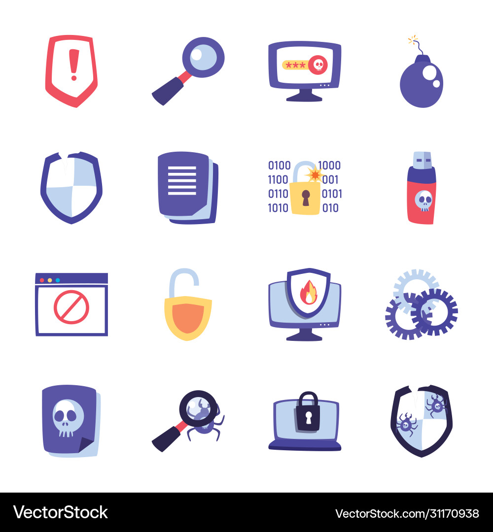 Hack information flat style icon set design vector image