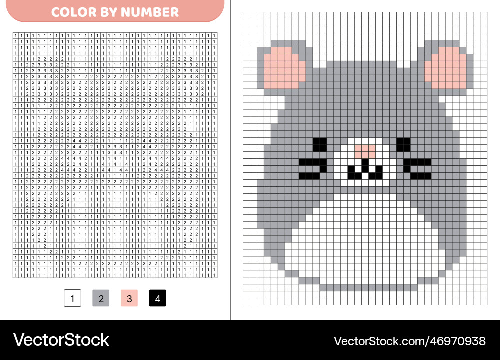 Mouse squishmallow mousy color by number pixel vector image