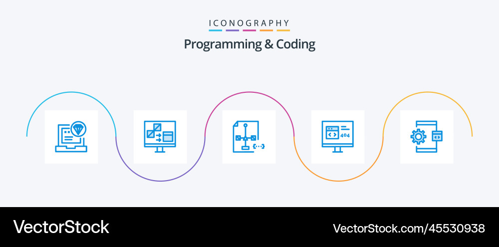 Programming and coding blue 5 icon pack including vector image