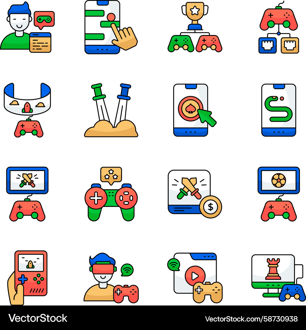 Set of computer games flat icons Vector Image