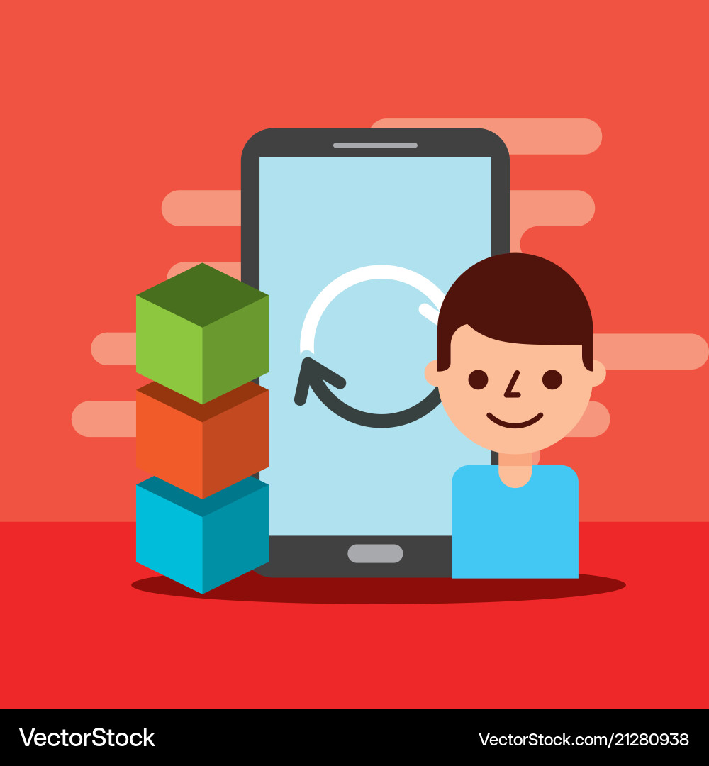 Smartphone man reload blockchain Smartphone man reload blockchain vector image