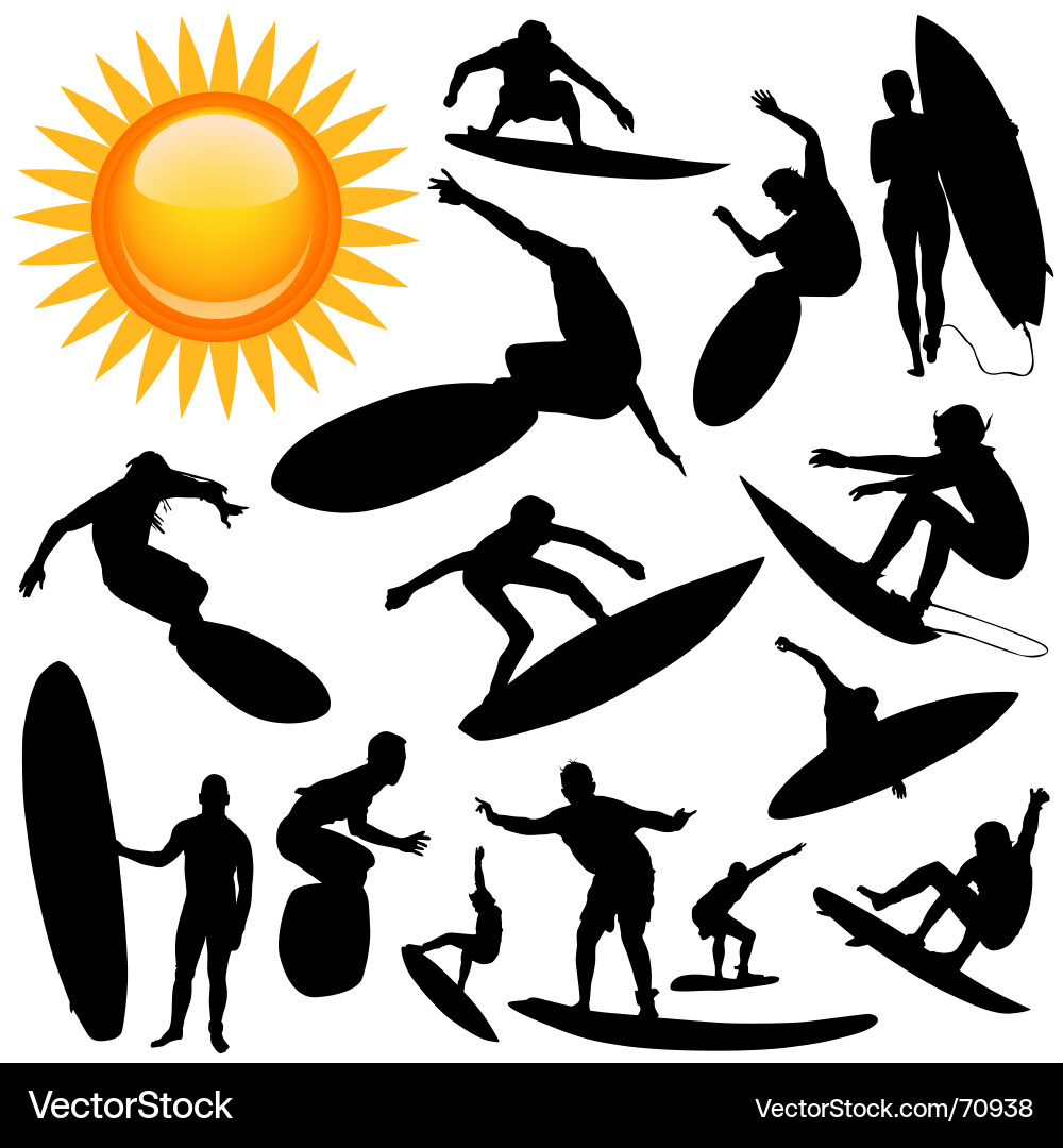 Surfing Silhouettes Royalty Free Vector Image - VectorStock