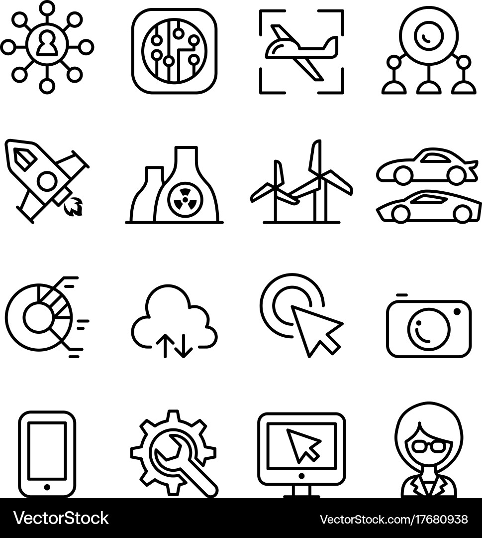 Technology icon set in thin line style Vector Image
