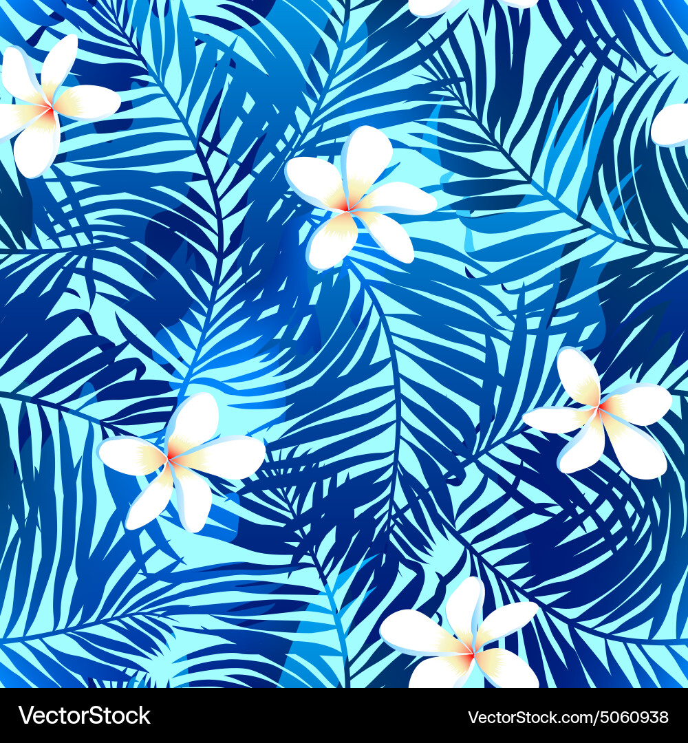 Tropical palms seamless pattern in blue Royalty Free Vector