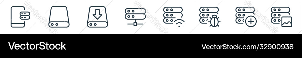 Work office server line icons linear set quality Work office server line icons linear set quality vector image