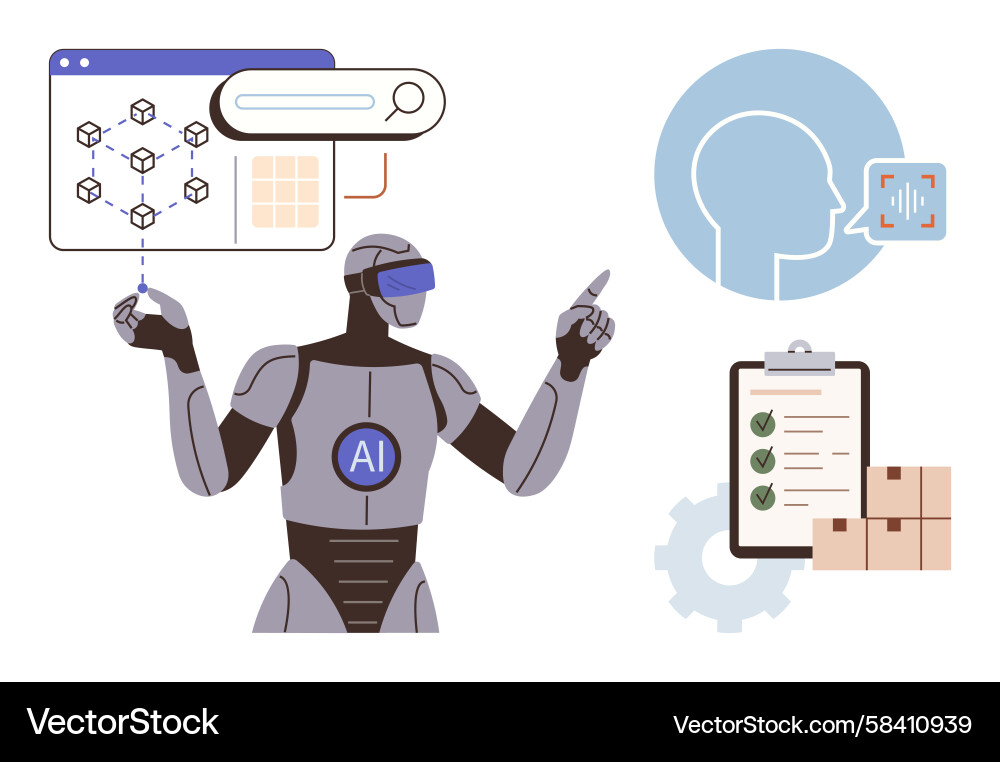 AI Data Analysis Robot Vector Image