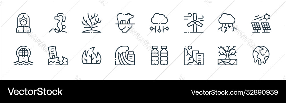 Climate change line icons linear set quality Climate change line icons linear set quality vector image