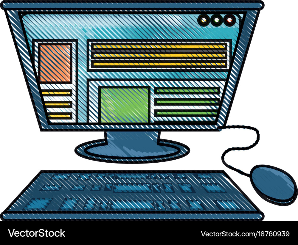 Computer with keyboard and mouse icon vector image