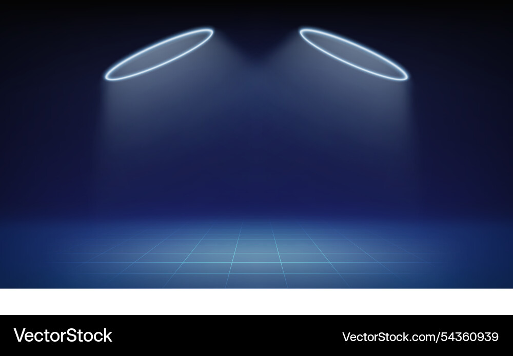Futuristic dim blue stage led halo spotlight grid Vector Image