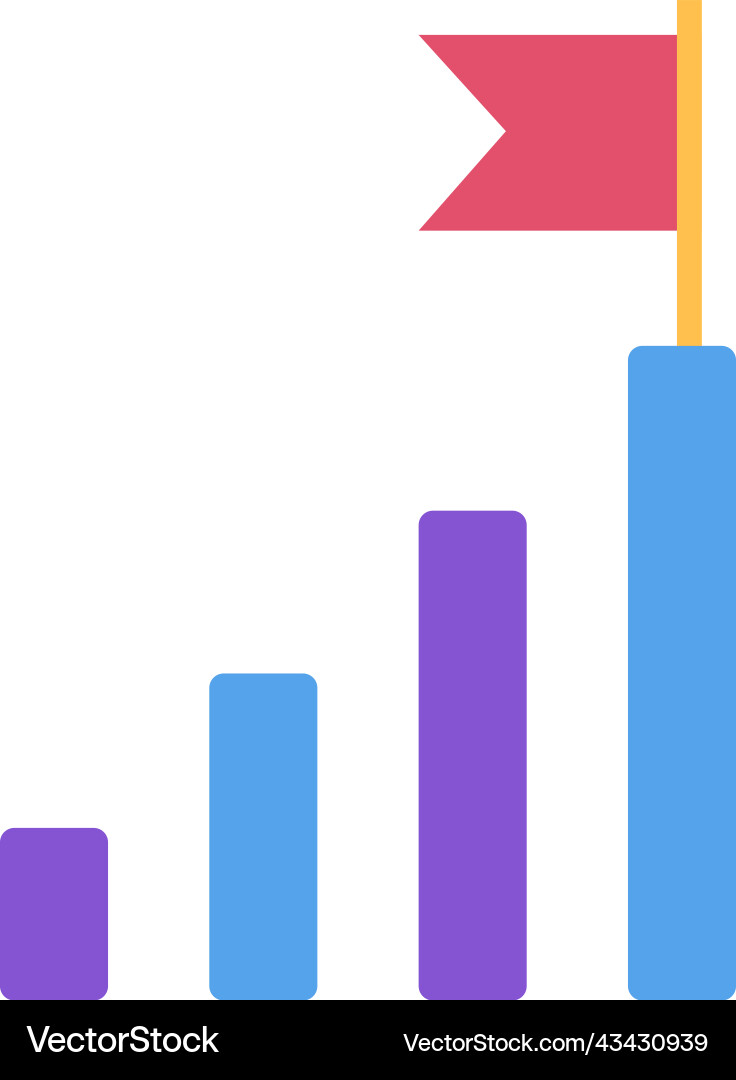 Graph bar with flag on top icon vector image