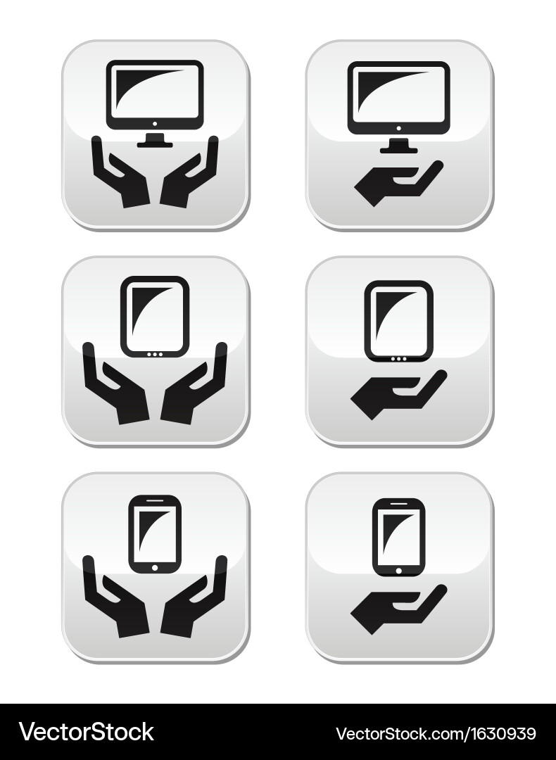 Hands with computer tablet mobile or cell phone vector image