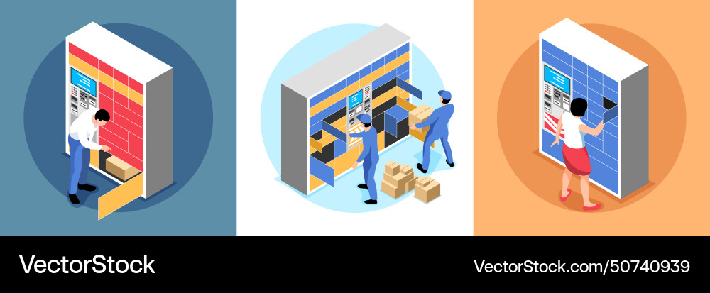 Isometric design concept set of three square Isometric design concept set of three square Vector Image