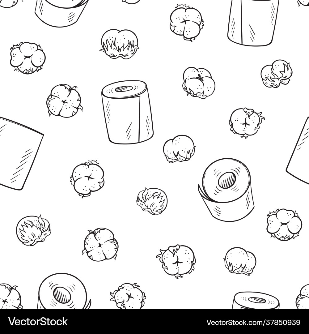 Seamless pattern with cotton flowers and toilet Seamless pattern with cotton flowers and toilet vector image