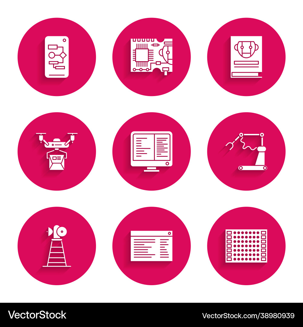 Set computer monitor screen printed circuit board vector image
