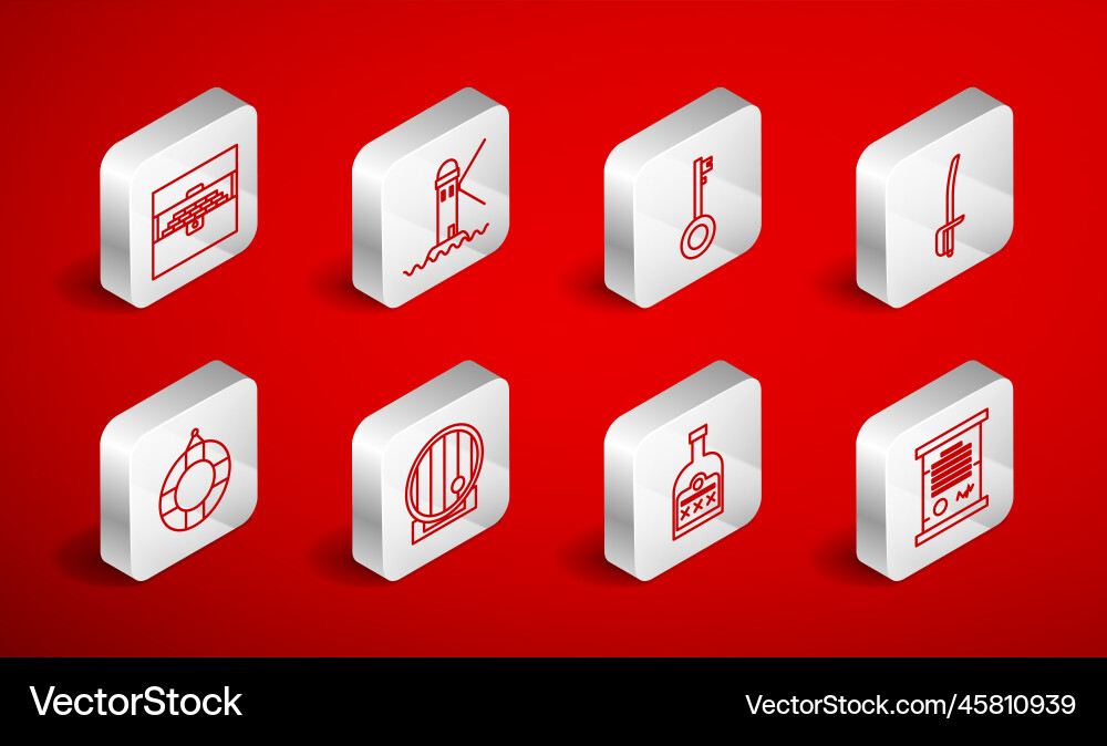 Set line decree parchment scroll lighthouse Vector Image