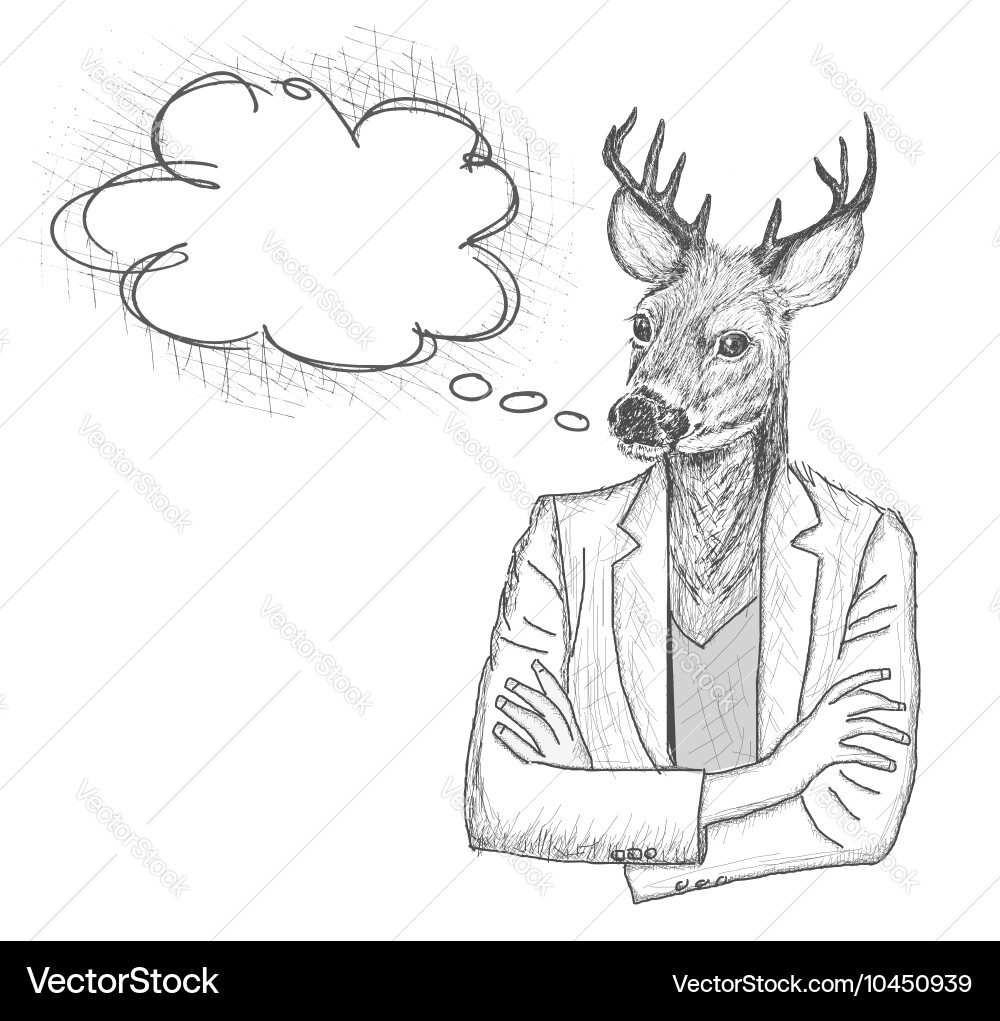 Sketch of hipster deer with a empty speech bubble Vector Image