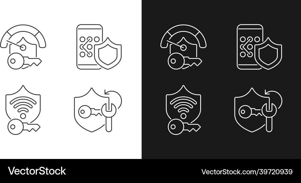 System password linear icons set for dark Vector Image