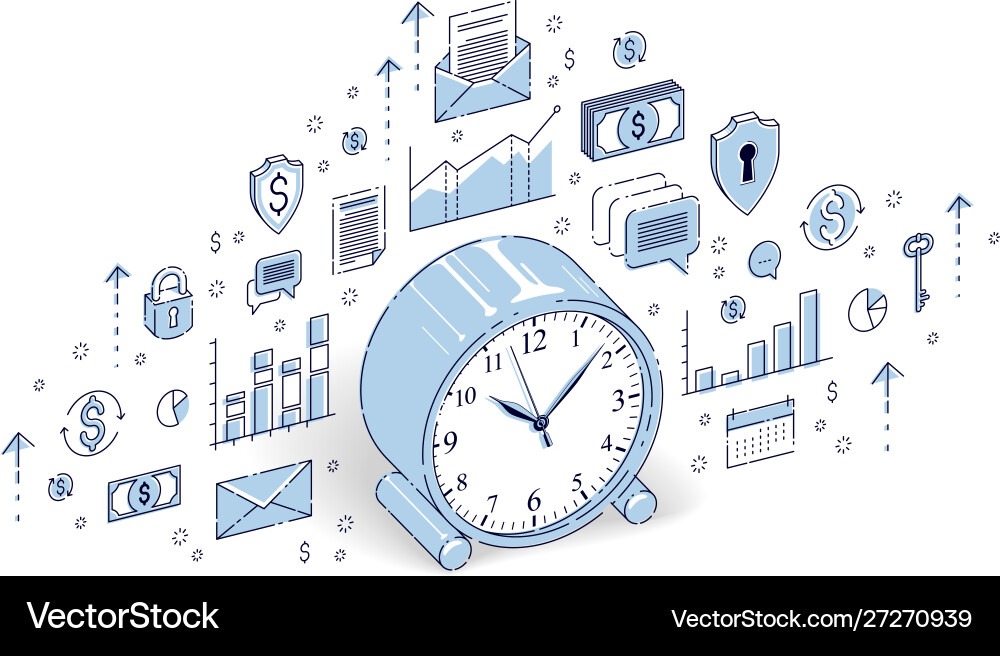 Table alarm clock with lots icons and design Table alarm clock with lots icons and design vector image