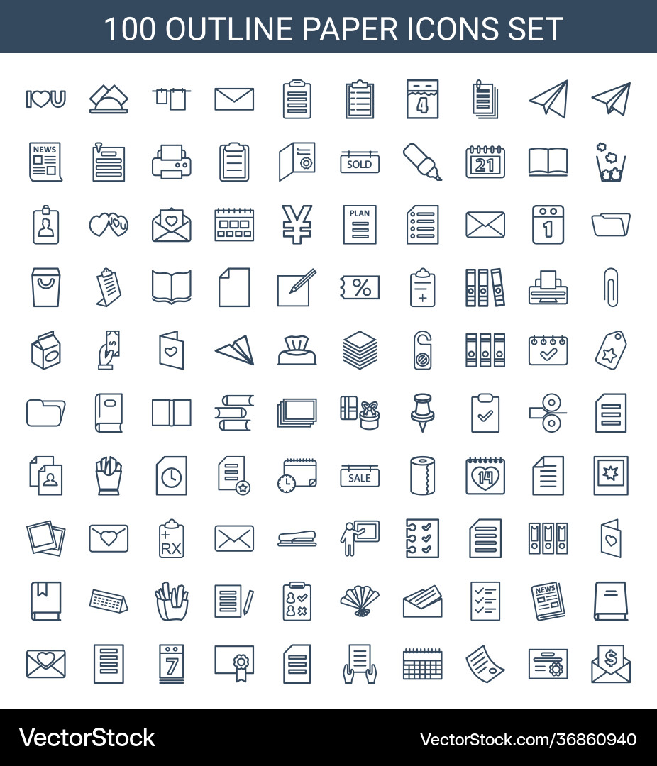 100 paper icons Royalty Free Vector Image - VectorStock