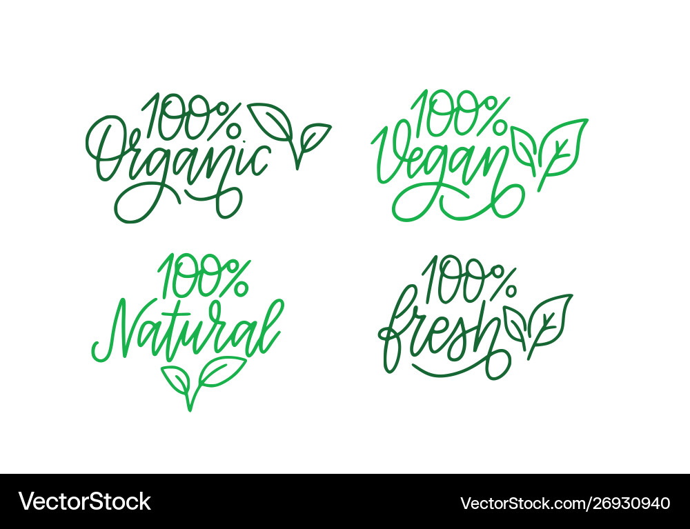 100 per cent green labels set organic vegan 100 per cent green labels set organic vegan vector image