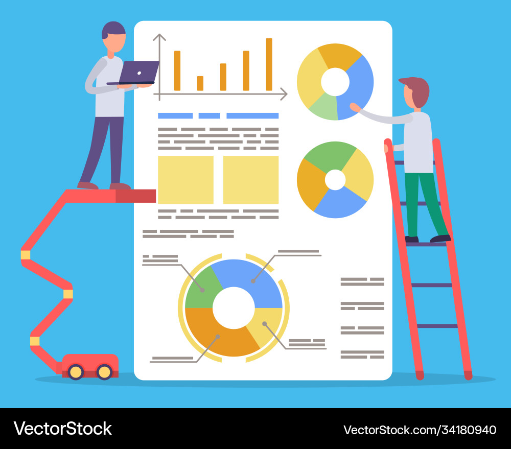 Board with data diagram people work on project Board with data diagram people work on project vector image
