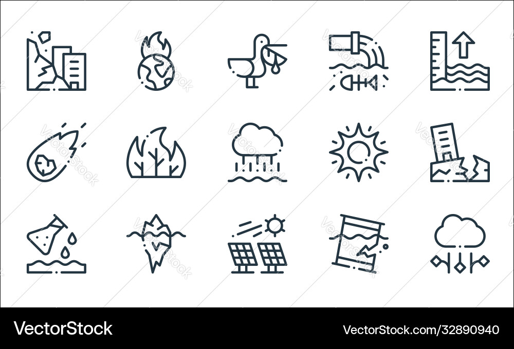 Climate change line icons linear set quality Climate change line icons linear set quality vector image