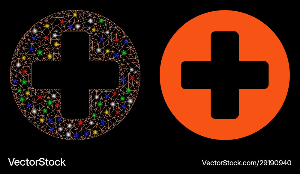 Flare mesh wire frame create cross icon with light Vector Image